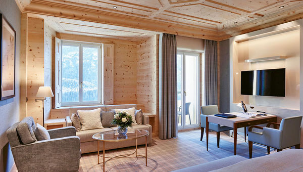 A junior suite at the Kulm Hotel, which dates to 1856 and was the host for the 1928 and 1948 Olympic Winter Games. A junior suite at the Kulm Hotel, which dates to 1856 and was the host for the 1928 and 1948 Olympic Winter Games.