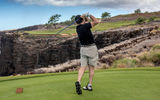 Teeing off on the 12th hole on the Jack Nicklaus-designed Manele Golf Course, an amenity of the Four Seasons Resort Lanai.