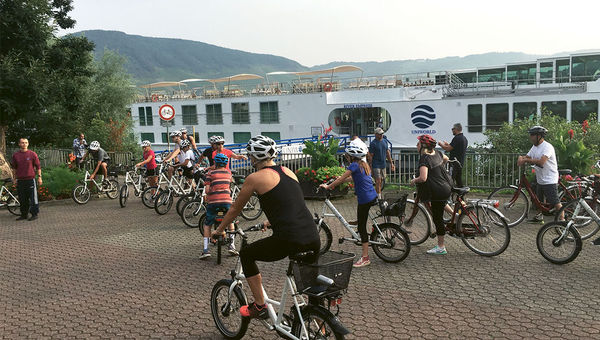 The River Empress carries bicycles for use on the paths that flank the river. The River Empress carries bicycles for use on the paths that flank the river.