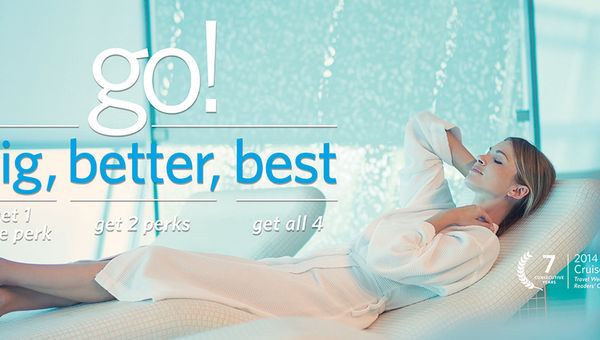 Celebrity Cruises' groundbreaking 123 Go promo evolved into Go Big, Go Better, Go Best last year. Celebrity Cruises' groundbreaking 123 Go promo evolved into Go Big, Go Better, Go Best last year.