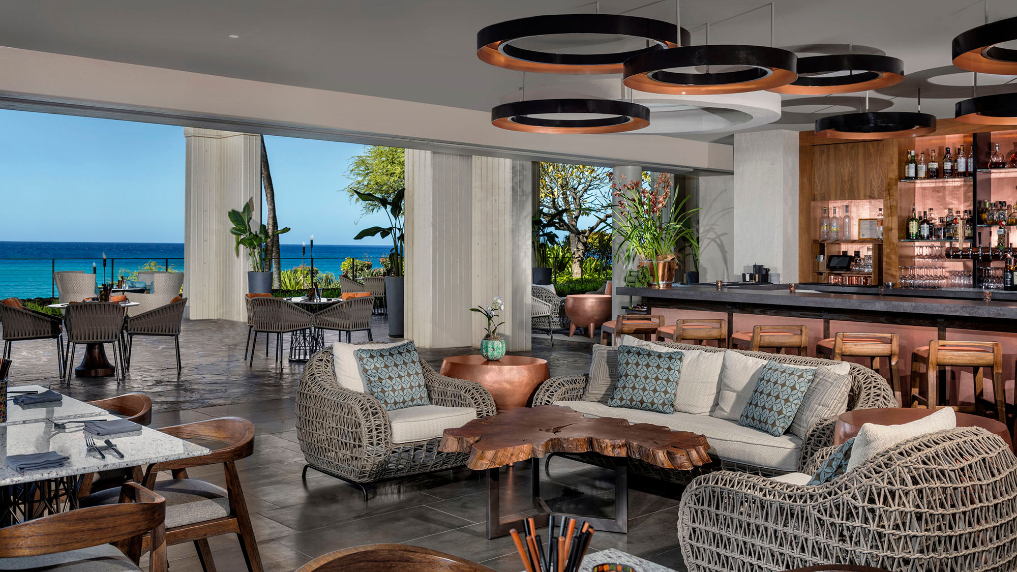 The Copper Bar overlooks the ocean and is a popular spot for watching the sunset.