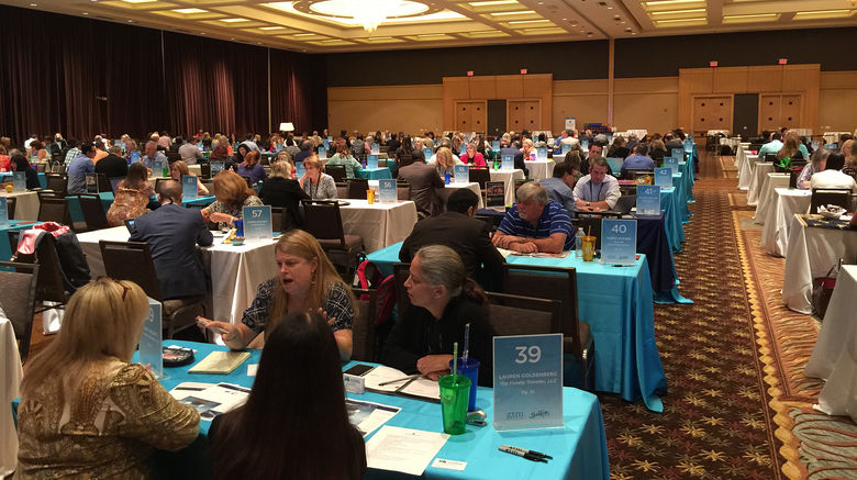Travel Weekly's annual Global Travel Marketplace opened Sunday in Hollywood, Fla. The event brings together top-producing travel sellers with suppliers for one-on-one meetings and product seminars. Here, the main show floor at GTM, where agents sit still while suppliers rotate for a series of six-minute appointments.