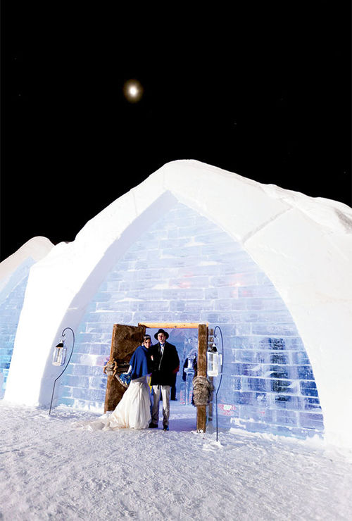The Hotel de Glace is rebuilt every year, using 30,000 tons of snow and 500 tons of ice, during a six-week period for a January opening. The Hotel de Glace is rebuilt every year, using 30,000 tons of snow and 500 tons of ice, during a six-week period for a January opening.
