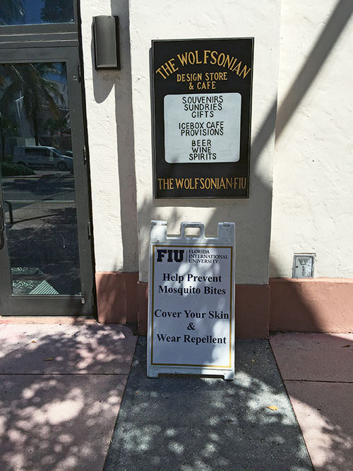 A sign on Washington Avenue provides advice on how to avoid Zika. A sign on Washington Avenue provides advice on how to avoid Zika.