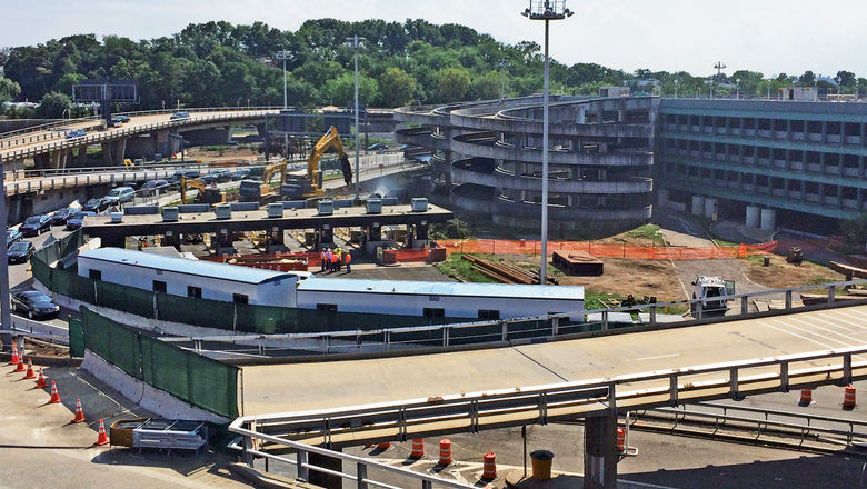 A parking garage is being torn down to make way for the new central terminal building at LaGuardia Airport.