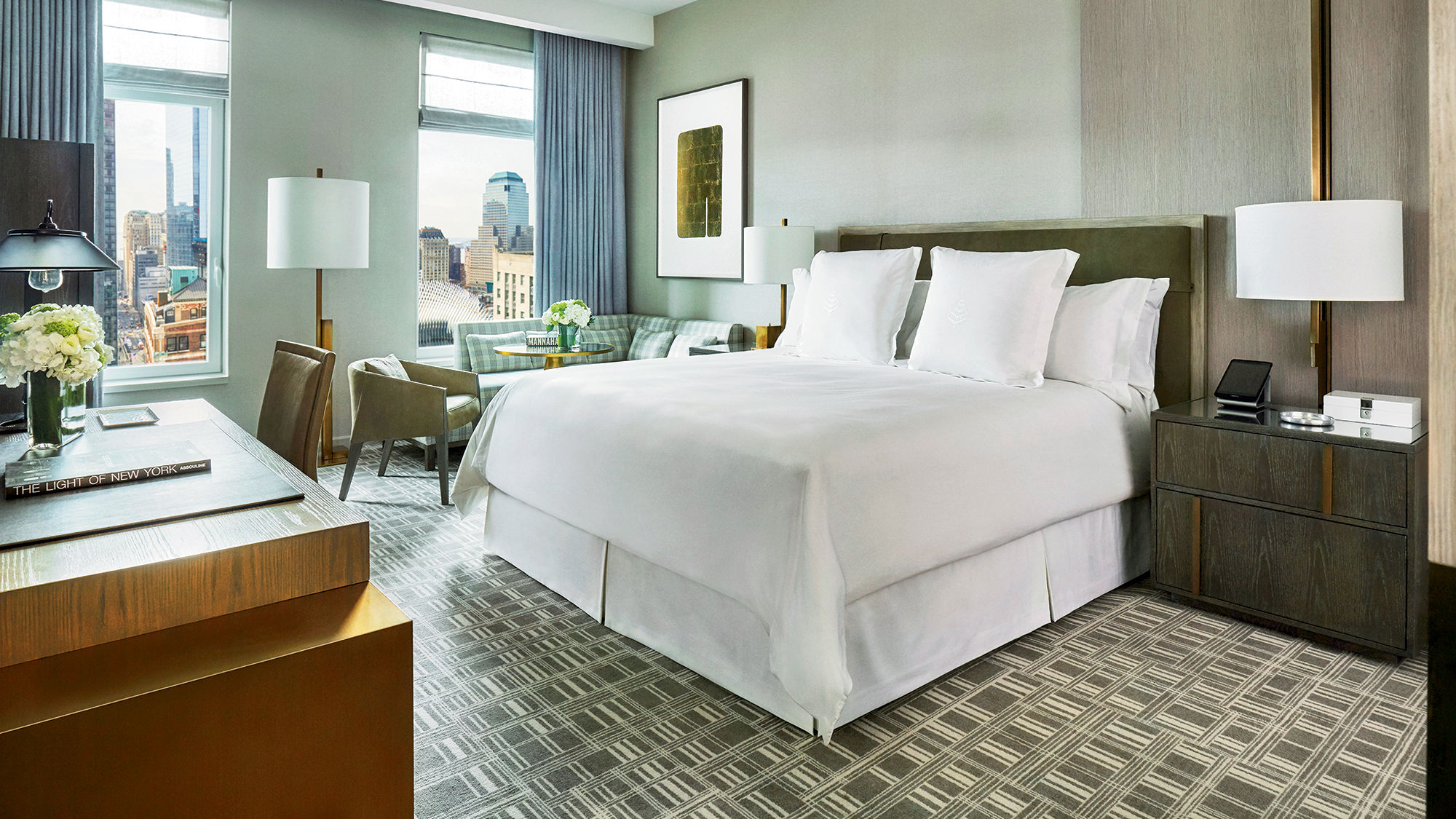 A guestroom at the Four Seasons Hotel New York Downtown, which is the hotelier’s second property in the city.