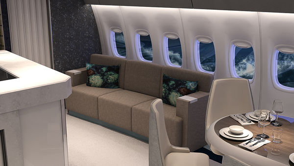 The Boeing 777 will have a bar and lounge area. More than 300 wine bottles will be stored in a “sky cellar.” The Boeing 777 will have a bar and lounge area. More than 300 wine bottles will be stored in a “sky cellar.”