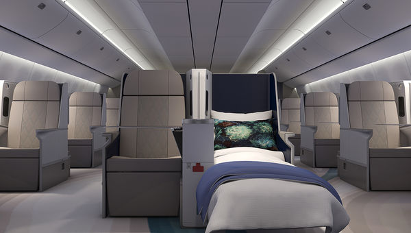 Crystal's Marc Cavaliere said wide aisles will encourage “a surprising amount of mingling” once the seatbelt sign is turned off. Crystal's Marc Cavaliere said wide aisles will encourage “a surprising amount of mingling” once the seatbelt sign is turned off.