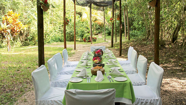 An outdoor dining area at the resort, which uses local ingredients to create sumptuous Yucatecan meals, such as cochinita pibil. An outdoor dining area at the resort, which uses local ingredients to create sumptuous Yucatecan meals, such as cochinita pibil.