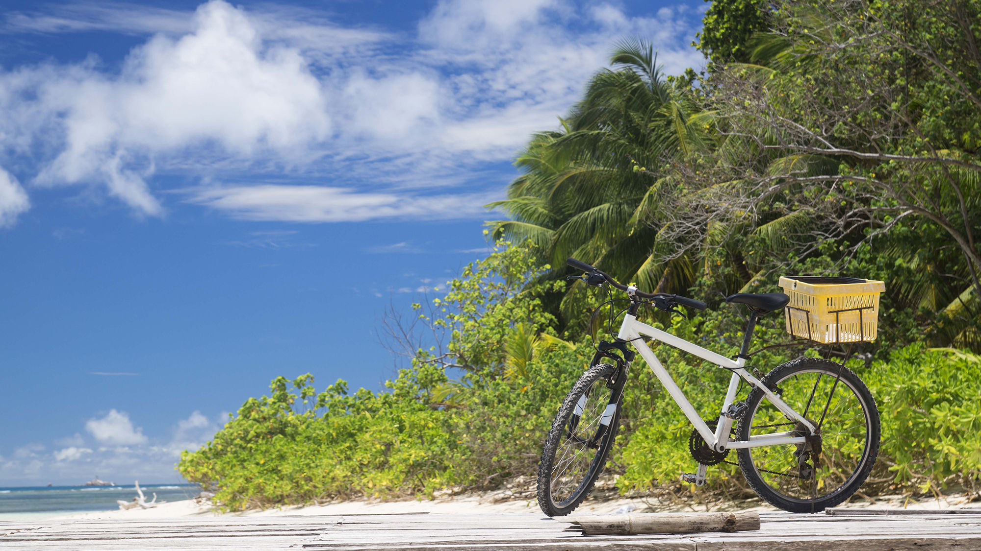 Bicycling is a great way to get around La Digue island, Seyshelles.