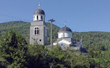 An Orthodox church sits in the scenic hills of eastern Bosnia, just above the Drina River, which separates Bosnia from Serbia.