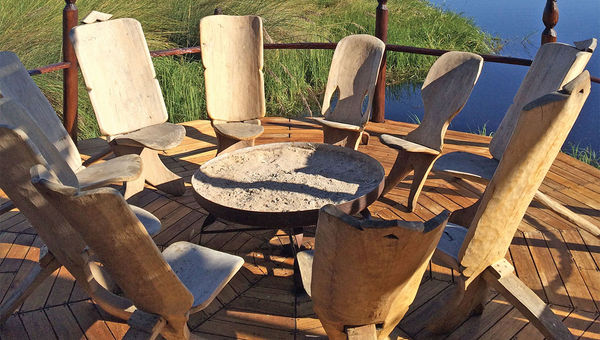 The fire pit at Sanctuary Retreats’ five-suite Baines Camp on the Okavango Delta in Botswana. The fire pit at Sanctuary Retreats’ five-suite Baines Camp on the Okavango Delta in Botswana.