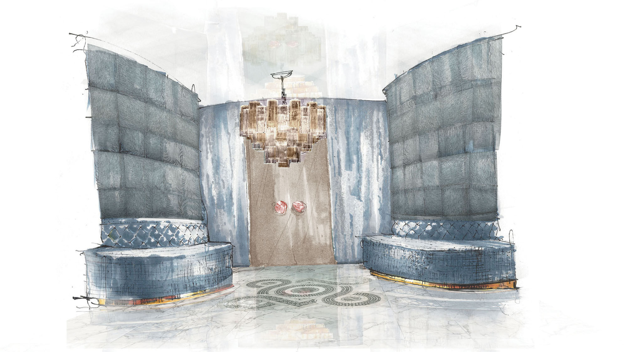 A rendering by Daun Curry of the entryway to the Cosmopolitan’s penthouse.