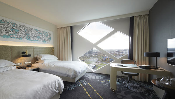 A guestroom in Hilton Amsterdam Airport Schiphol.