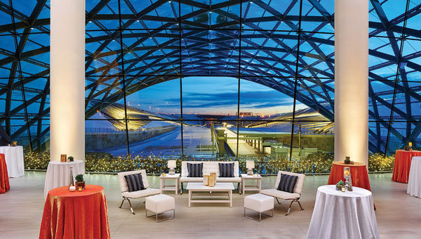 The Grand Foyer meeting area of the Westin Denver International Airport, an upper-upscale hotel that opened last November on the grounds of the airport and has the amenities of a four-diamond property. The Grand Foyer meeting area of the Westin Denver International Airport, an upper-upscale hotel that opened last November on the grounds of the airport and has the amenities of a four-diamond property.