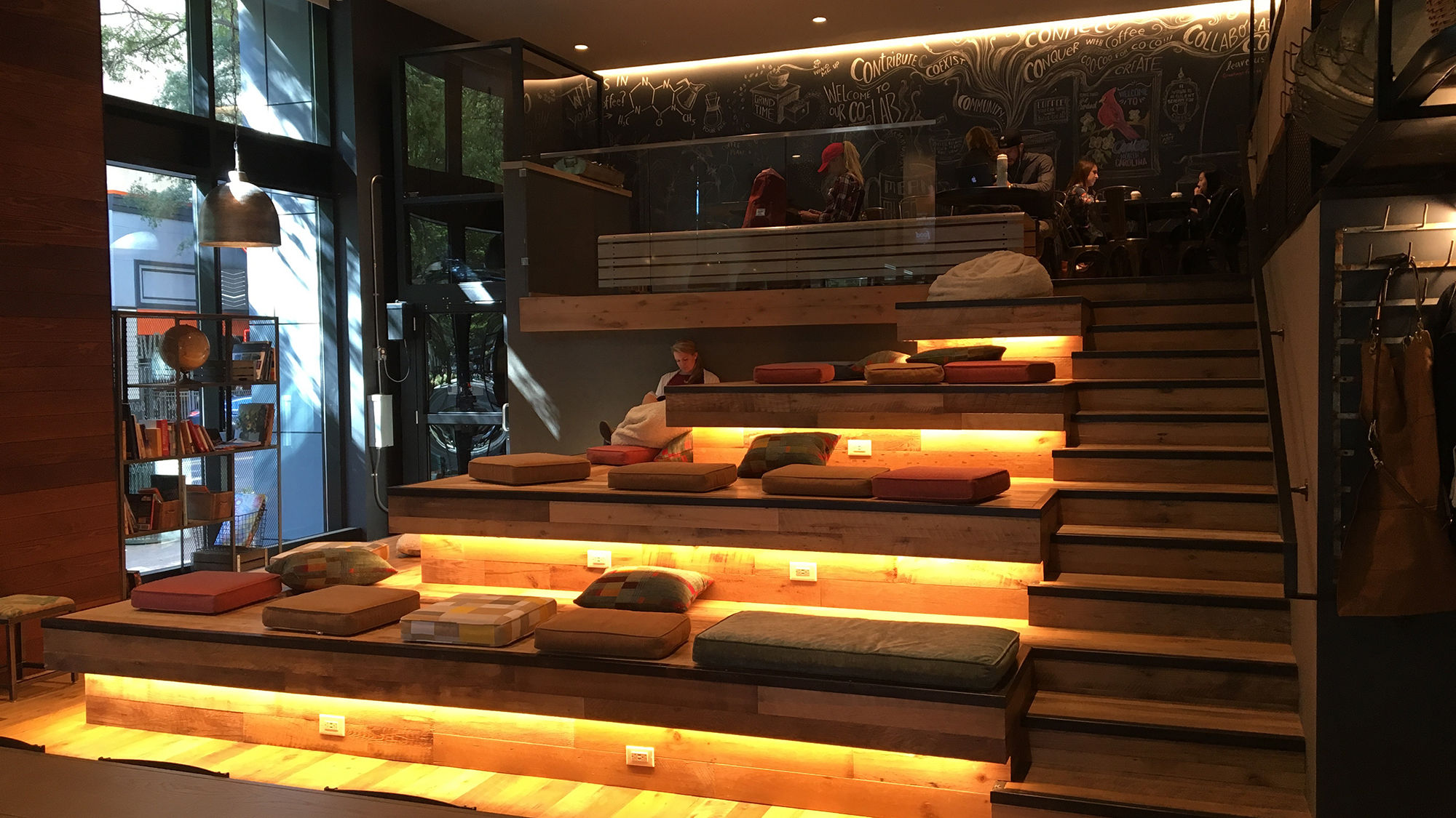 Coco & the Director is a multi-level coffee bar with amphitheater-style seating.