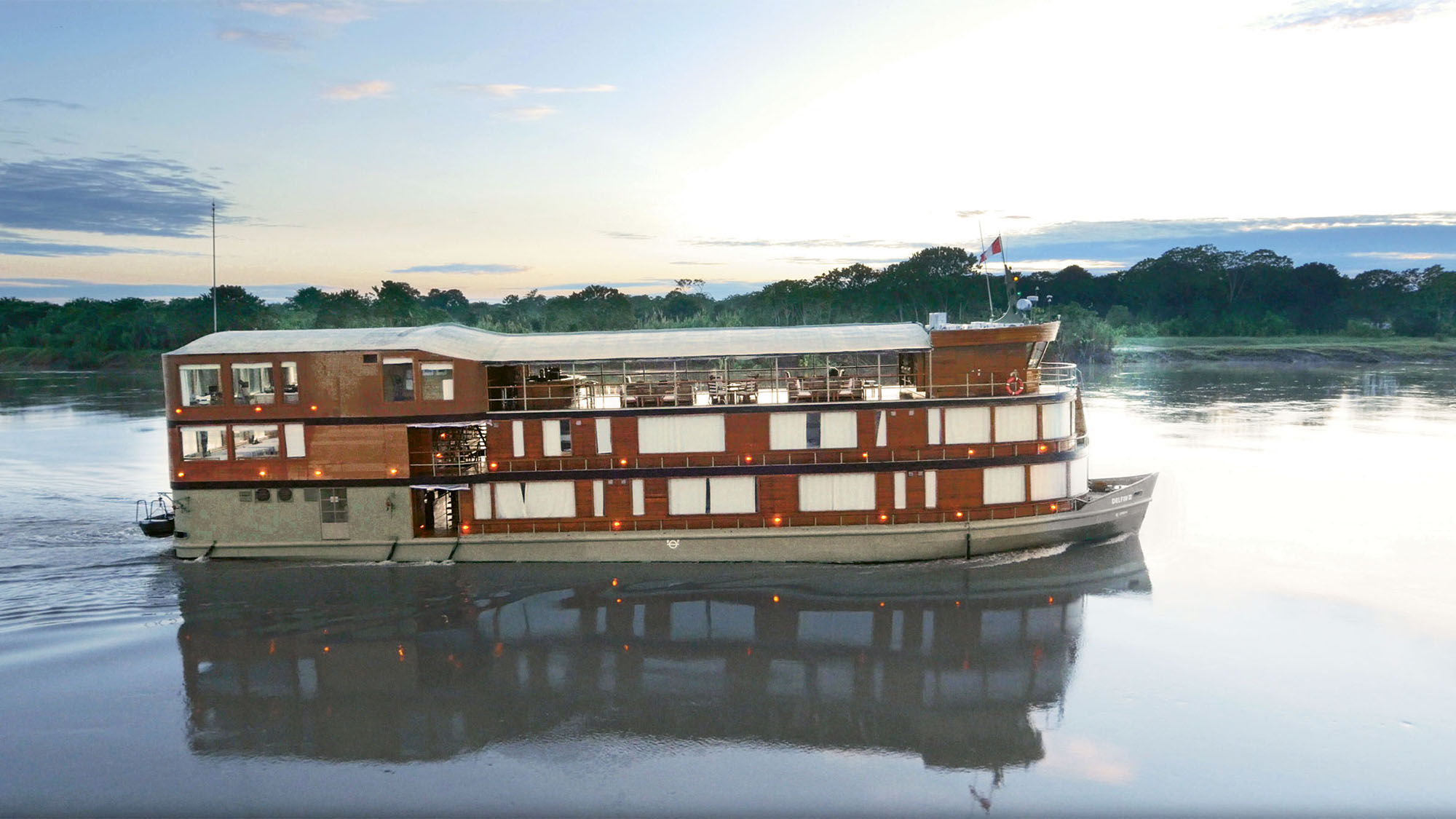 The Delfin II is a 14-suite, 30-passenger vessel that sails through the Pacaya-Samiria National Reserve in northeastern Peru.