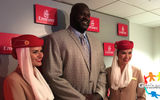 Former NBA star Shaquille O’Neal paid a visit to the Emirates Suite at the recent U.S. Open tennis tournament at Arthur Ashe Stadium in Queens, N.Y. Emirates is the official airline of the Open. The staff in its luxury suite are decked out in Emirates flight attendant uniforms.
