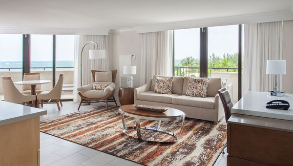 A renovated guestroom at the Fort Lauderdale Marriott Harbor Beach Resort & Spa. A renovated guestroom at the Fort Lauderdale Marriott Harbor Beach Resort & Spa.