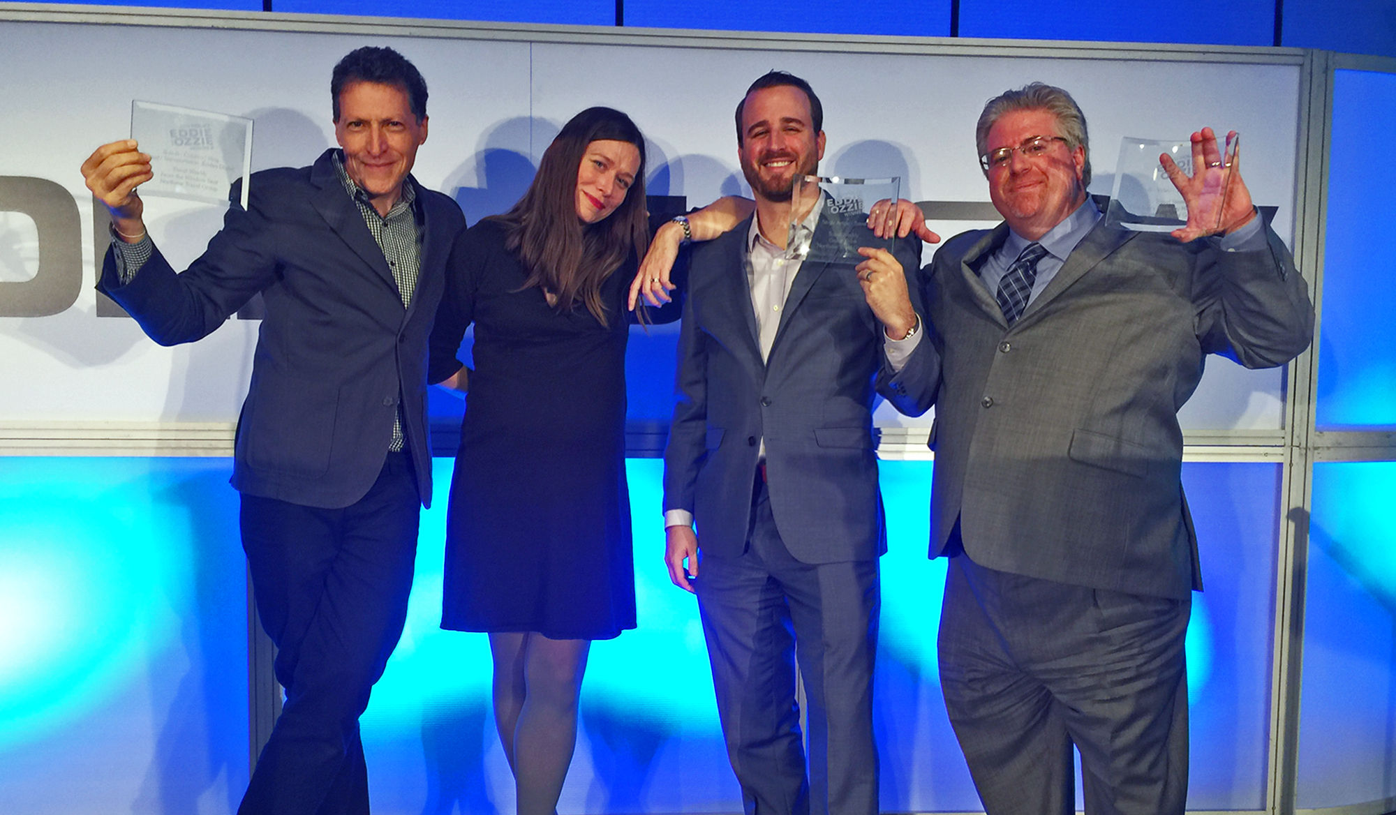 Accepting Travel Weekly's three Eddie awards were, from left, editor in chief Arnie Weissmann, managing editor Rebecca Tobin, creative director Thomas Lechleiter and web news editor Jerry Limone.
