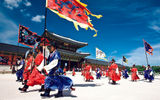 Seoul's Gyeongbokgung Palace features a changing of the guard in traditional costumes.