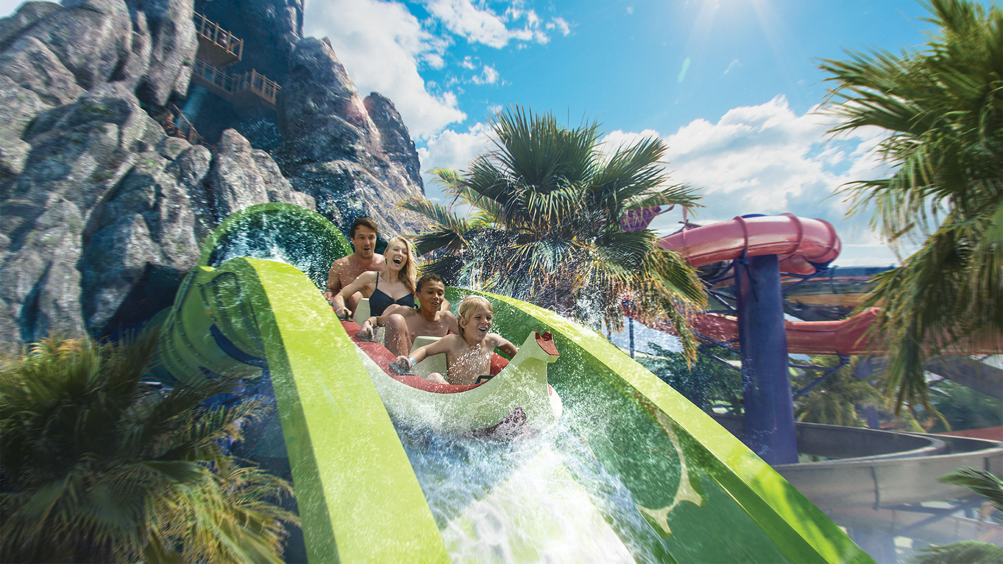 The Krakatau Aqua Coaster will be a trackless ride through the park's 200-foot-high volcano.