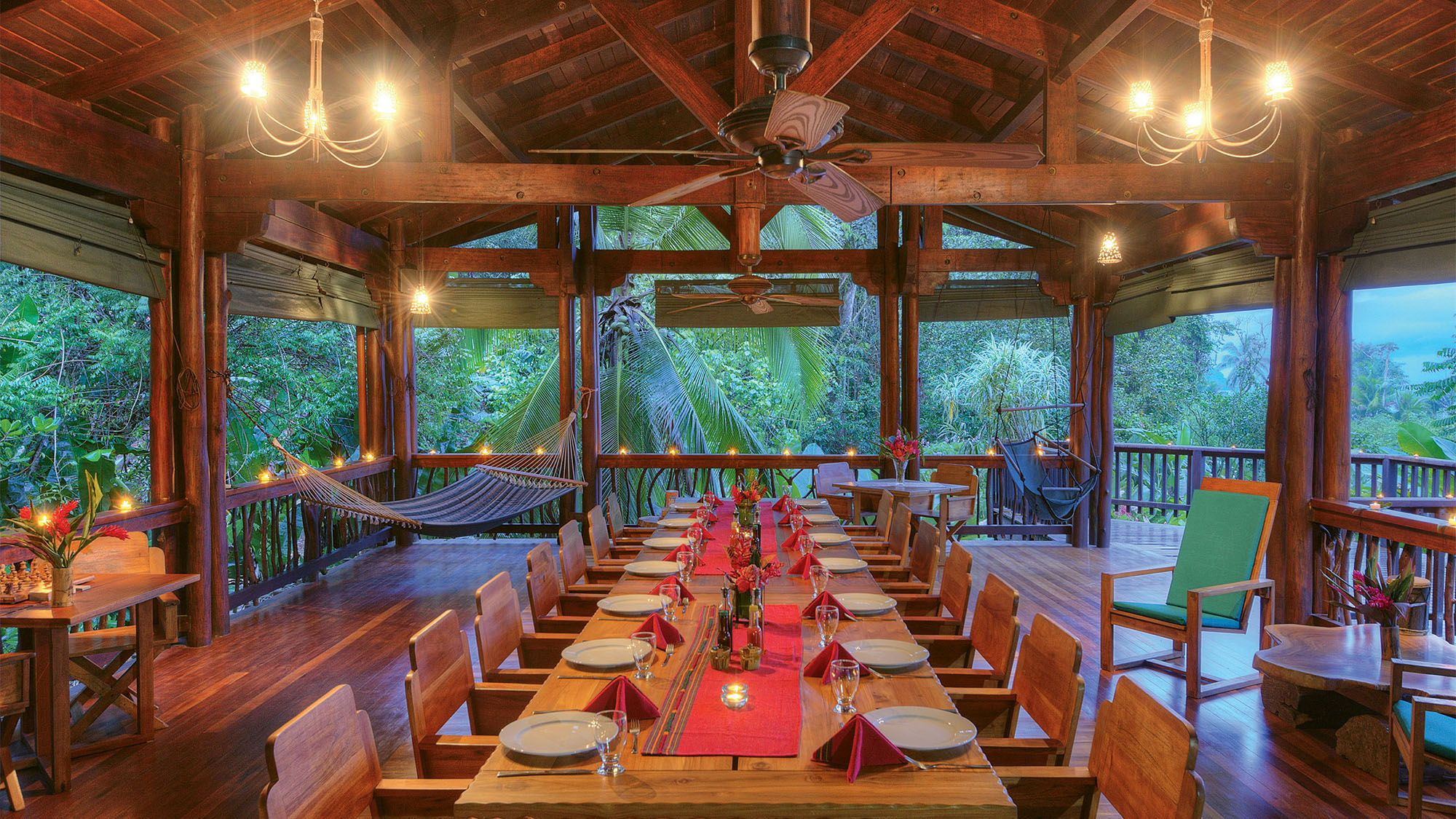 The dining area at Playa Nicuesa, an ecolodge only accessible by boat on the Osa Peninsula in Costa Rica.