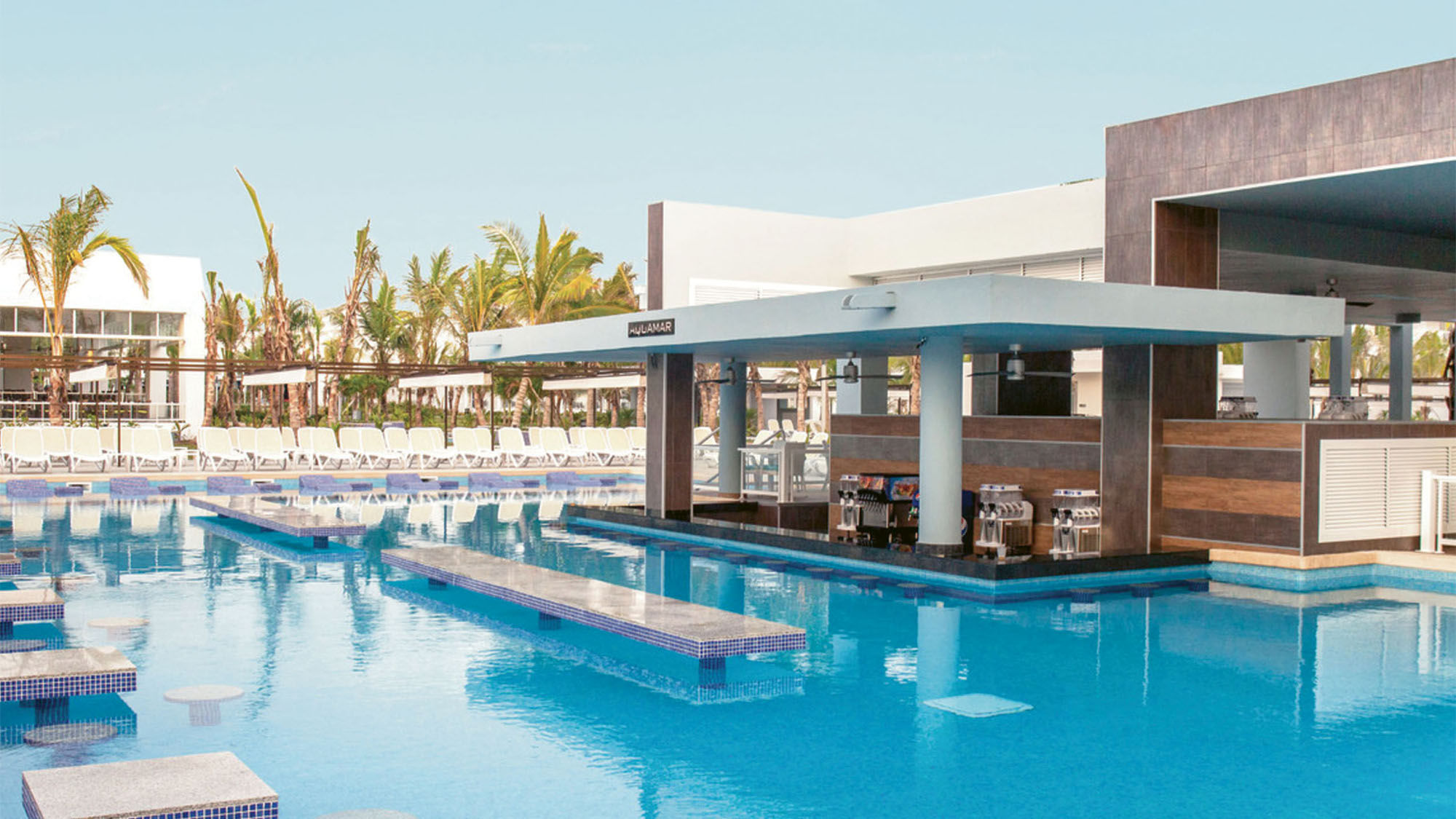 The Aquamar swim-up pool bar at the Riu Republica. The resort has three pools on the property.