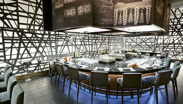 The teppan grill table at the Morimoto Las Vegas restaurant, which opened in late October in the MGM Grand hotel. The teppan grill table at the Morimoto Las Vegas restaurant, which opened in late October in the MGM Grand hotel.