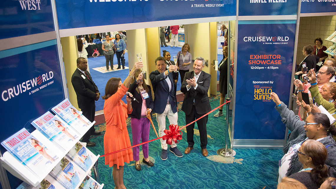 The opening of the exhibitor showcase at the 2016 CruiseWorld conference in Fort Lauderdale.