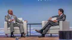 Carnival Corp. CEO Arnold Donald, left, and Travel Weekly editor in chief Arnie Weissmann took the stage on the opening day of CruiseWorld 2016 for the CEO Conversation session. The show, which opened Nov. 9 in Fort Lauderdale, spans three days of agent seminars, executive panels, a trade show and other events.