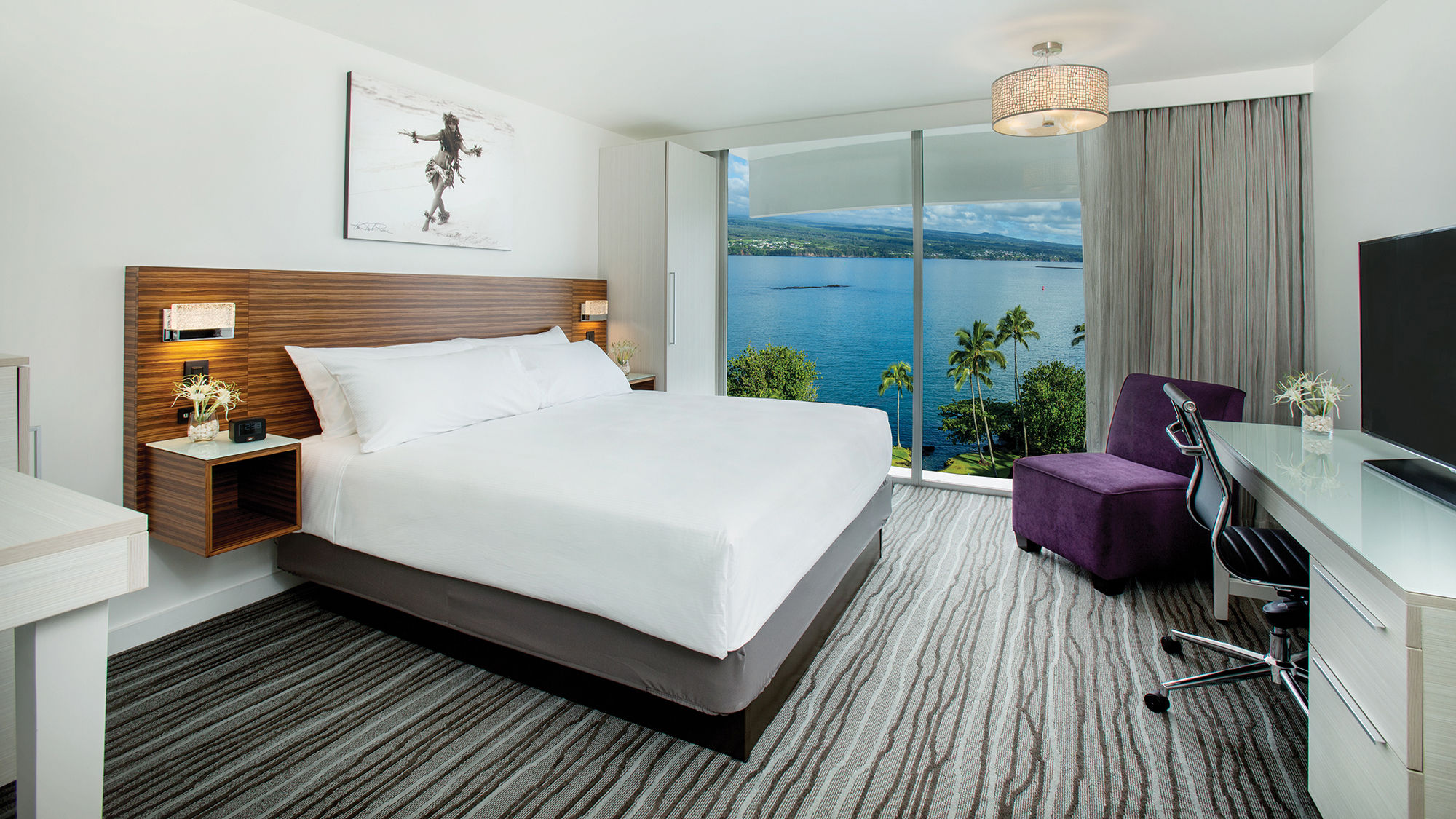 A guestroom at the Grand Naniloa Hotel in Hilo, on the Big Island of Hawaii.