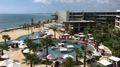 Pool deck at the Breathless Riviera Cancun Resort & Spa. Hyatt said it saw a leveling off of Cancun demand at its properties in the third quarter.