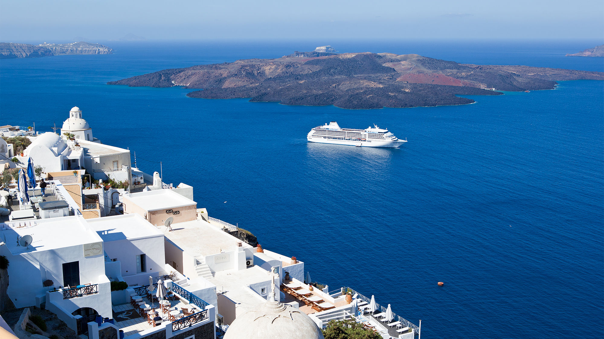 The Regent Seven Seas Mariner in Santorini.