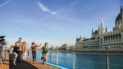 Adventures by Disney’s cruises on the AmaViola sail by Budapest’s Parliament building.