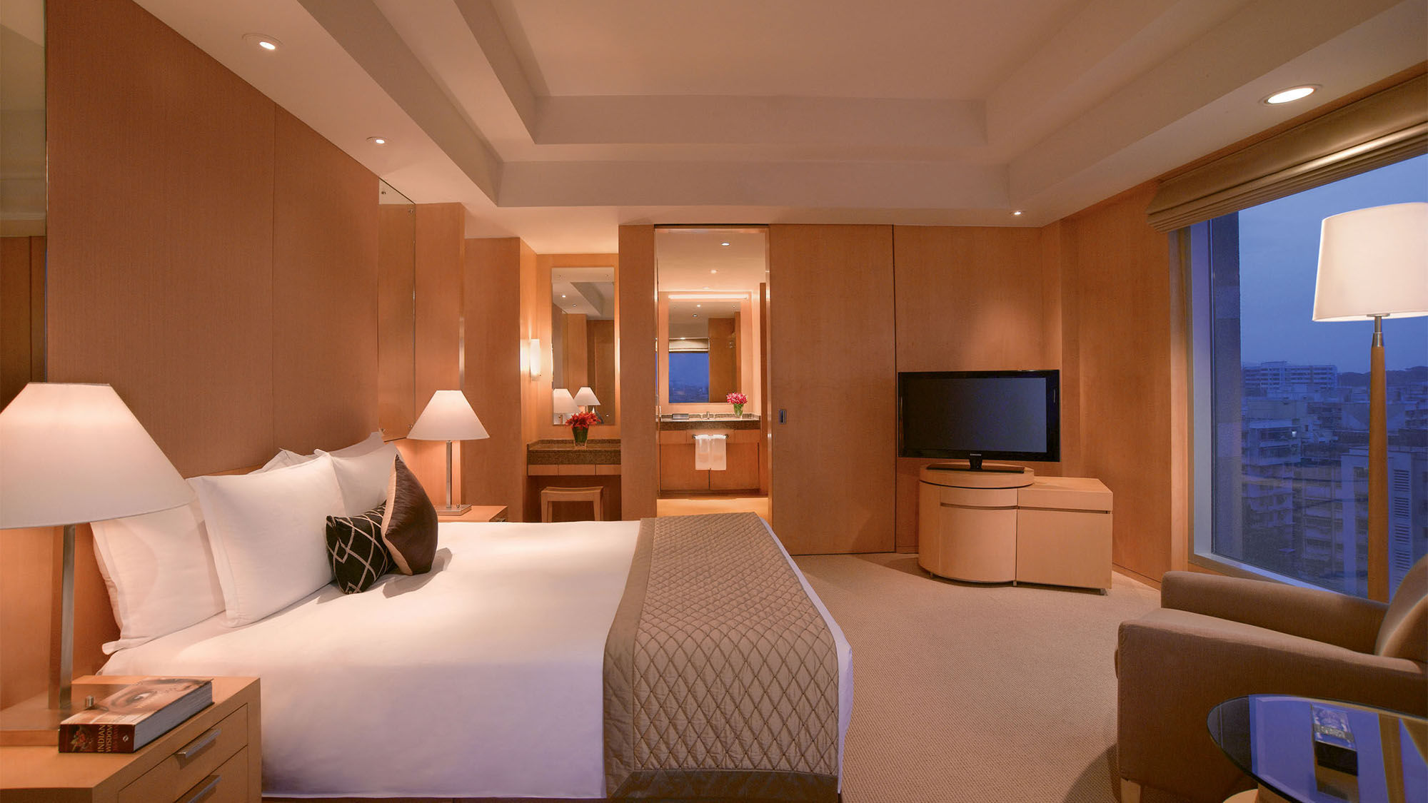 A Grand Executive Suite bedroom at the Grand Hyatt Mumbai, where a Diwali celebration was part of Grand Hyatt’s Living Grand program.