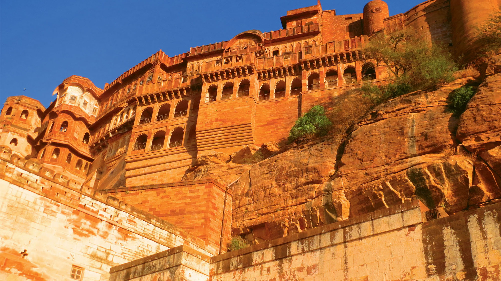 The 15th-century Mehrangarh fortress sits about 400 feet above Jodhpur, in the northwestern state of Rajasthan.