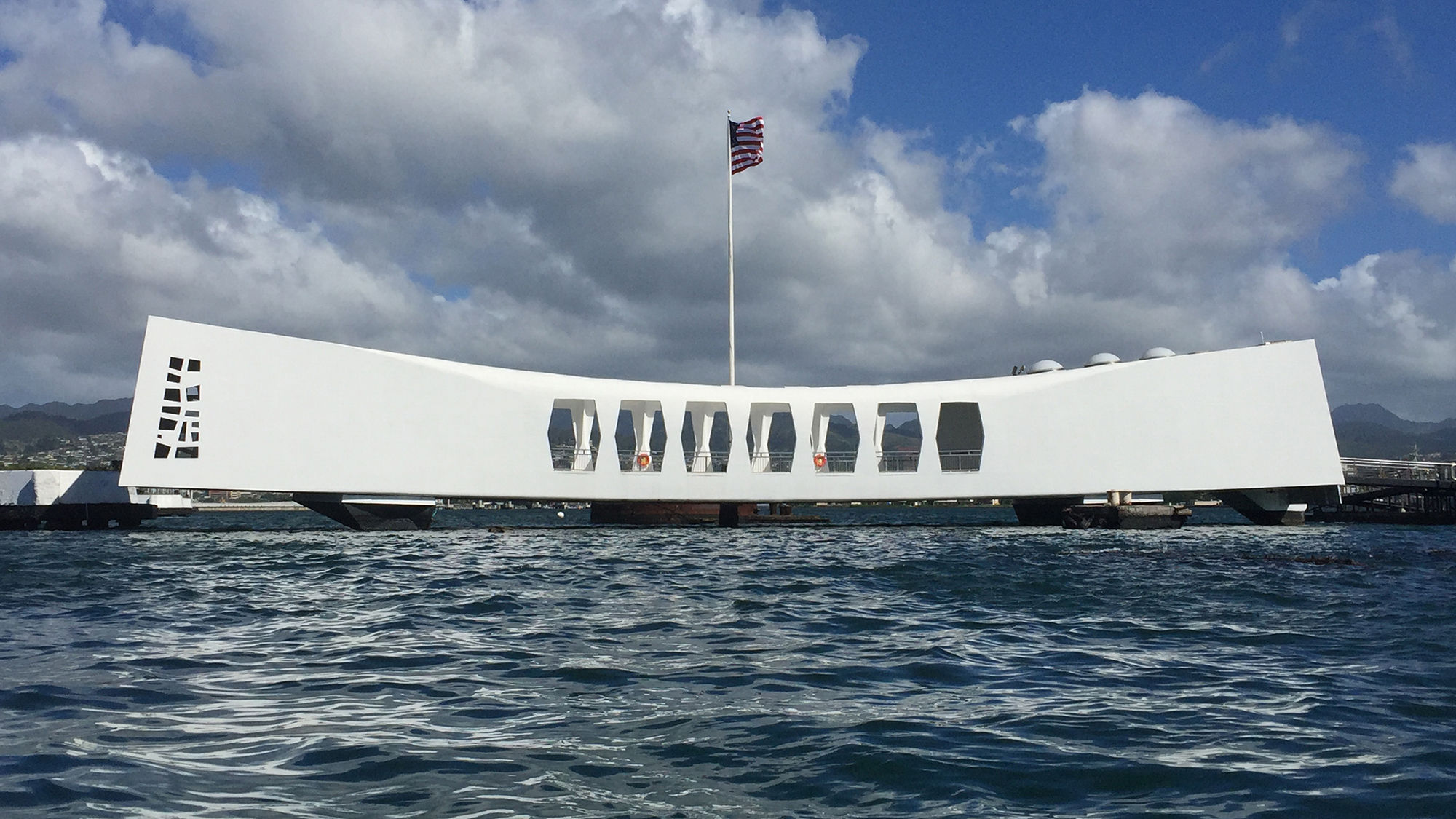 The USS Arizona Memorial at Pearl Harbor.
