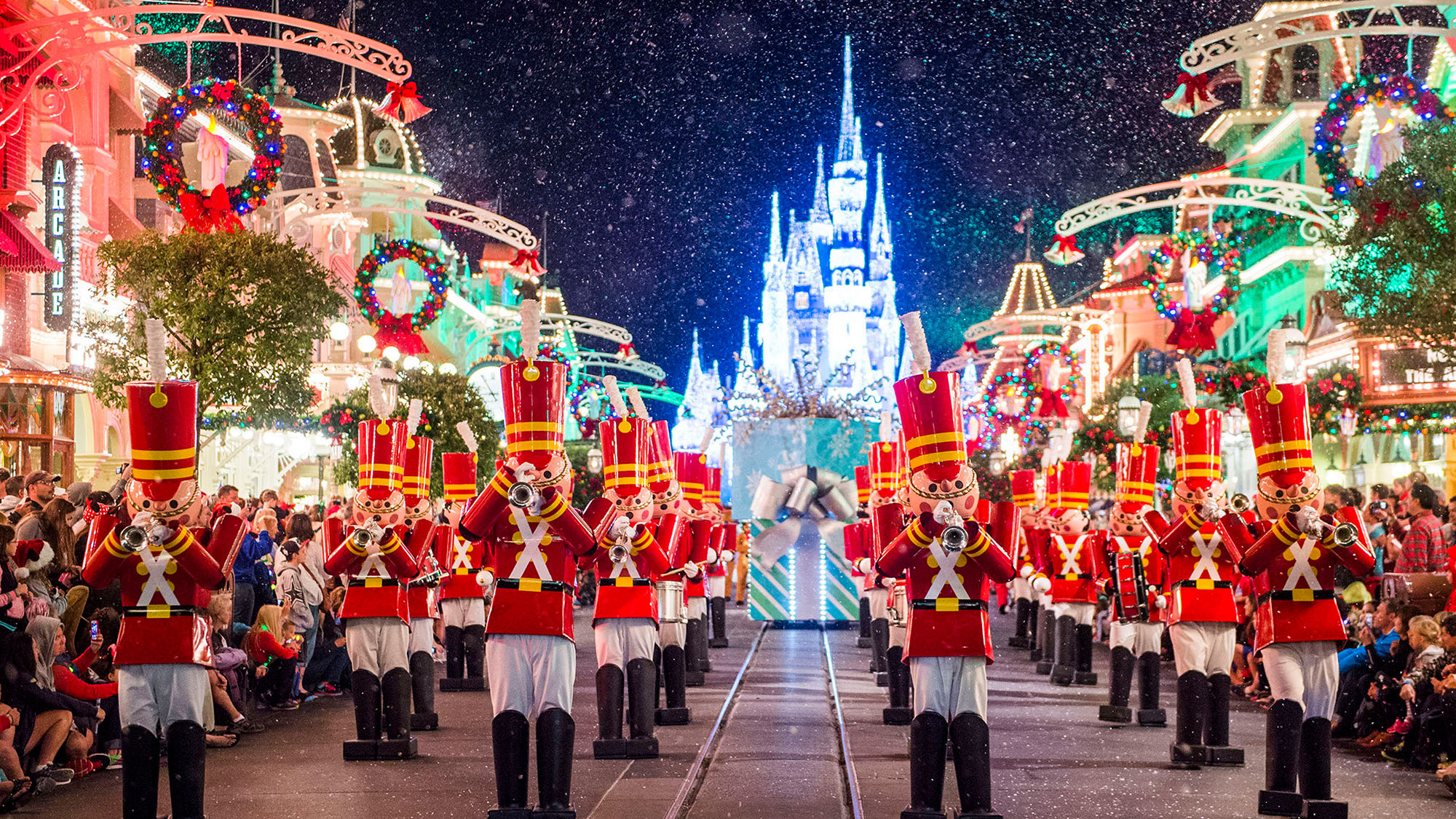 Toy soldiers march in the parade during Mickey's Very Merry Christmas Party at Magic Kingdom.