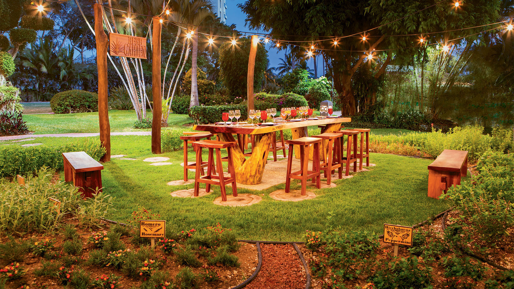 The CasaMagna Marriott Puerto Vallarta offers a Dine Around Mexico experience in its herb garden.