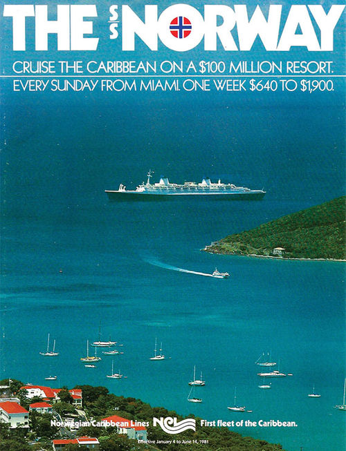The  Norway, acquired in 1979, was advertised by Norwegian Cruise Line as a $100 million resort.
