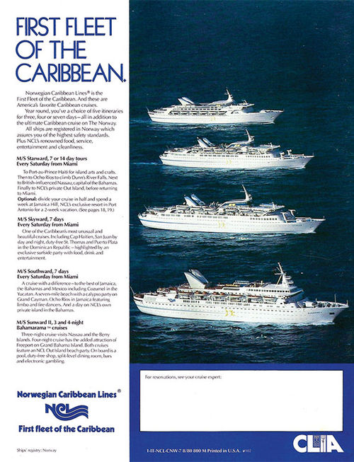 An ad from 1981 for Norwegian Caribbean Line’s four ships.