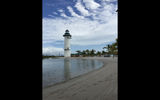 The Harvest Caye Flighthouse overlooks the recreation lagoon.