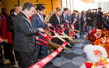 From left, general manager Matt Harkness; COO Dave Jacoby; president and CEO Andrew Fonfa; and managing principal James Weidner cut the ribbon to officially open the hotel.