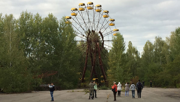 The Ferris wheel in Pripyat on the grounds of an amusement park that was to open on May Day, 1986, four days after Reactor No. 4 exploded.