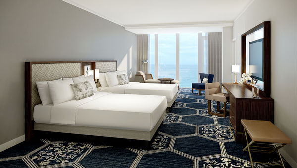 A tower guest room in the renovated El San Juan Hotel, reopening Feb. 5.