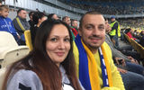 Julia Kulik and Aleksandr Skrypka, owners of receptive operator JC Travel, at a Kiev FC Dynamo soccer game.