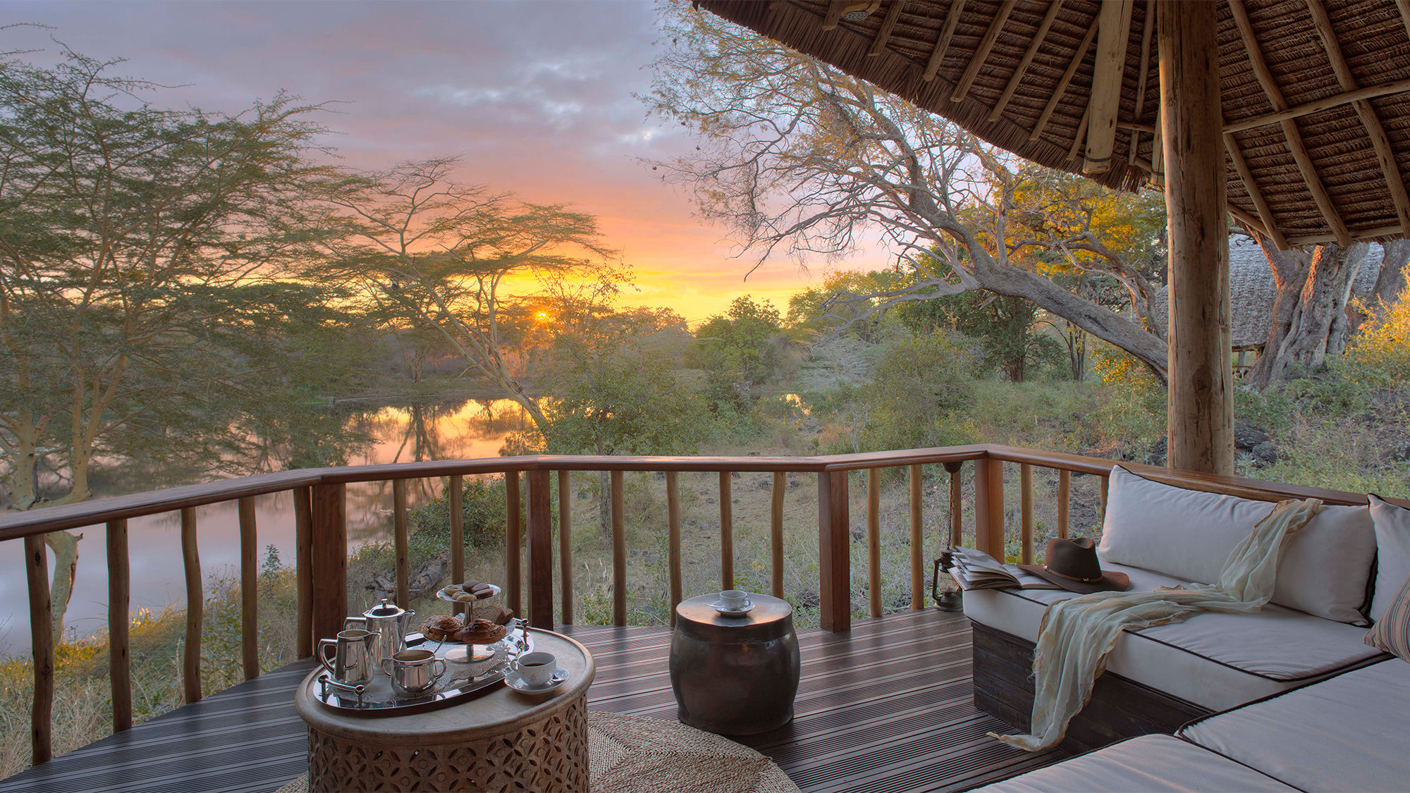 The viewing deck at the private camp inspired by the film "Out of Africa."