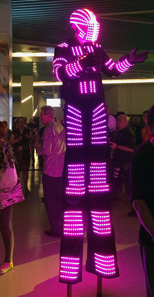 An illuminated stilt walker was part of the pre-event entertainment at the Seabourn Encore christening. An illuminated stilt walker was part of the pre-event entertainment at the Seabourn Encore christening.