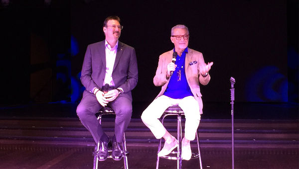 Seabourn president Rick Meadows and ship designer Adam Tihany at a news conference aboard Seabourn Encore in Singapore. Seabourn president Rick Meadows and ship designer Adam Tihany at a news conference aboard Seabourn Encore in Singapore.